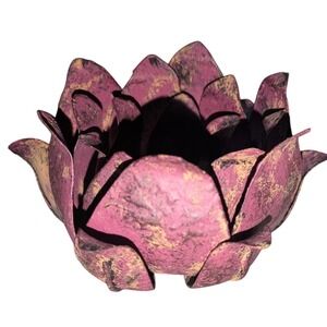 Purple Metal Flower Tea Light Holder Distressed Botanical Candle Decor Accent